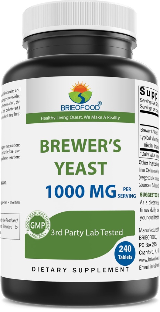 Brieofood Brewers Yeast 1000 mg / service - 240 片 - 第三方 Labe 纯度和质量测试