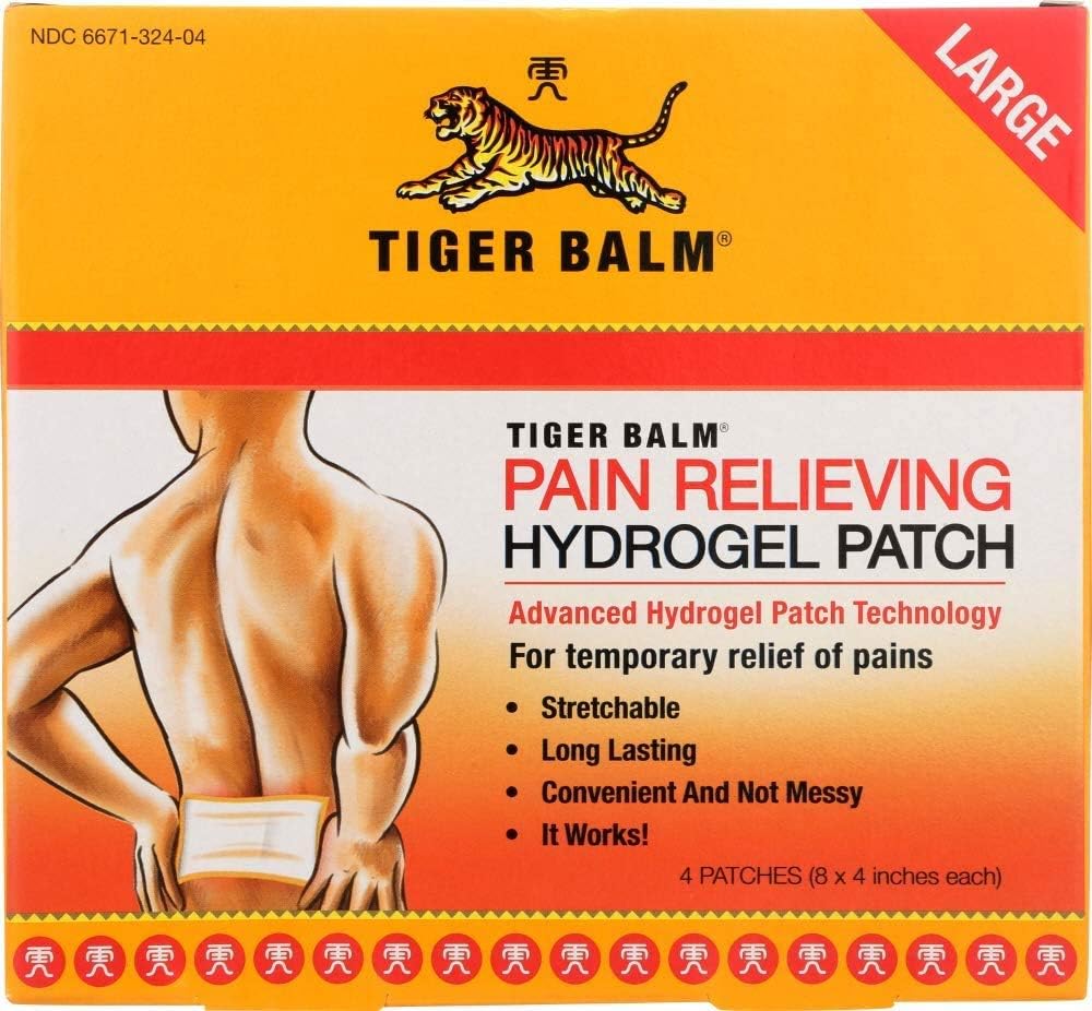 Tiger Balm Pain Relieving Ligd Patch, 4" x 8, 4/pack – 疼痛 Relieving Patch – 用于暂时缓解肌肉和关节小痛症 – 与 Menthol, Camphor, 和 Capsicum – 快速行动 – 设计