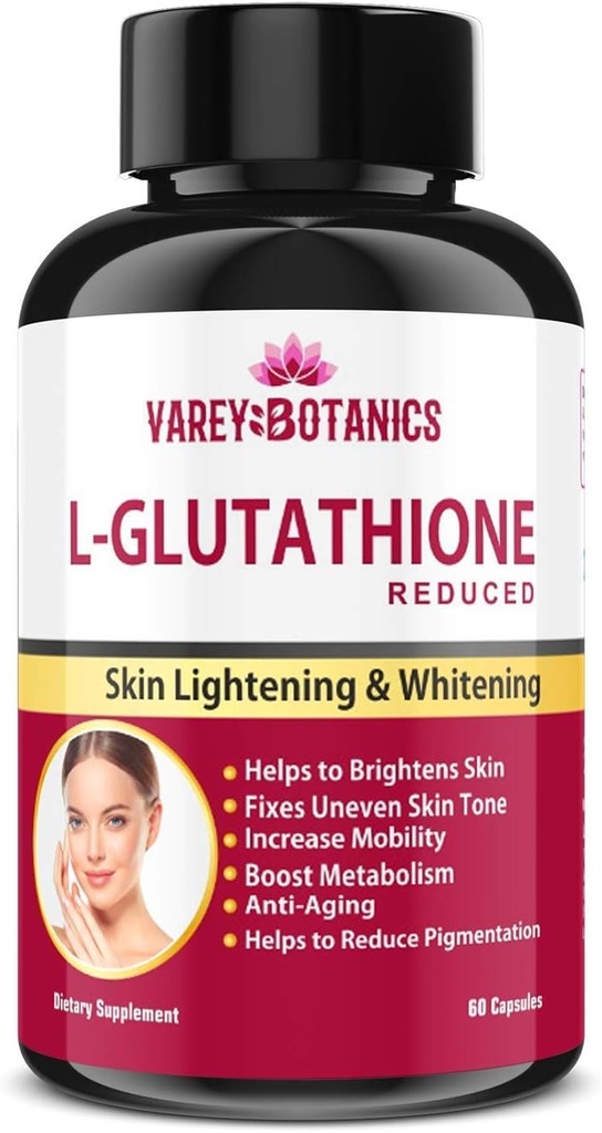 VAREY BOTANIK L-Glutathione 皮肤白化和光化胶囊,含有维生素C & E, Biotin和葡萄籽提取-1 000毫克的男女-60枚胶囊
