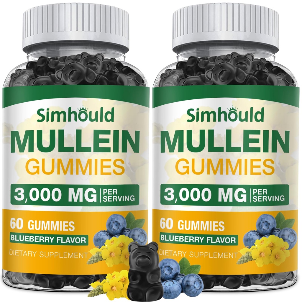 2 Pack Sugar Free 3000MG Mullein Gummys - 肺清洁剂, Mullein 叶片抽取剂补充呼吸剂,有机 Mullein Drops with Quercetin & Bromelain for Lung, 消化性健康和免疫