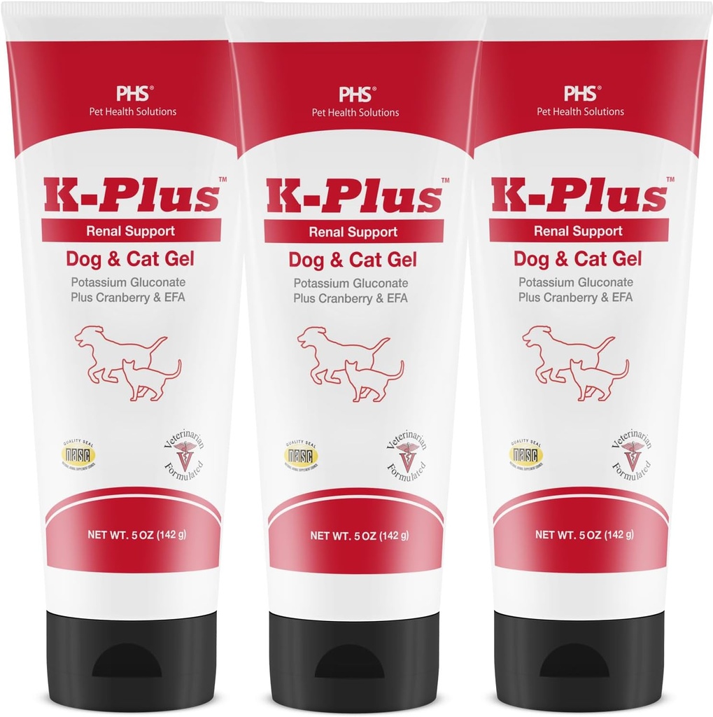 K-Plus Gluconate Potassium Renal Gel Plus Cranberry 狗和猫的环保局 - 兽医批准的Renal补充 - 支持钾平衡 - (3包)