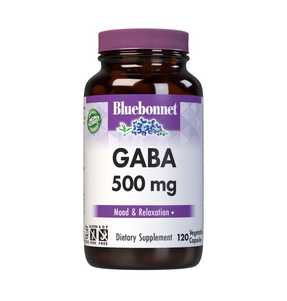 BlueBonnet 营养 GABA 500mg,用于缓解压力*、支持放松*、Kosher、Vegan、Gluten-Free、Soy-Free、N-GMO、120个蔬菜罐头、120个服务