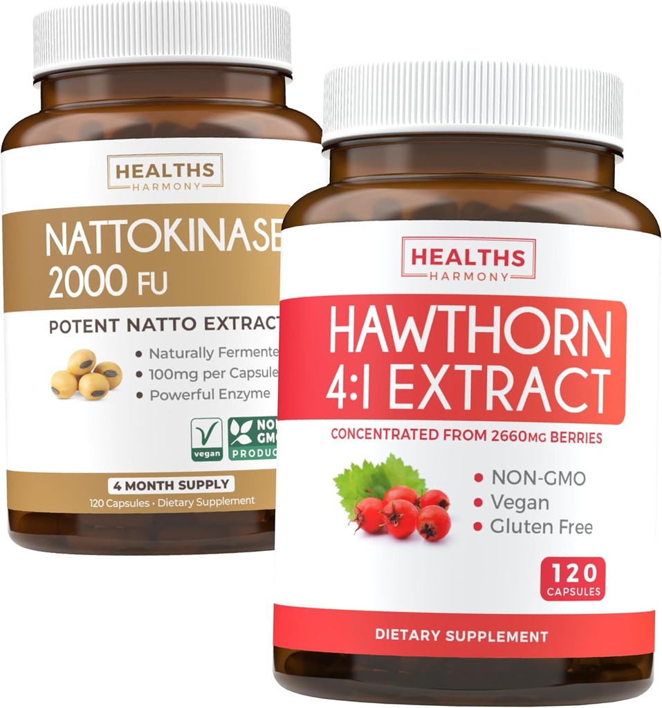 Nattokinase & Hawthorn(4-Month供应) Nattokinase Berry Harmony - Nattokinase 2000 强力天然发酵大豆(4-Month供应) & Hawthorn Berry 4:1 摘录 - Vegan和N-GMO