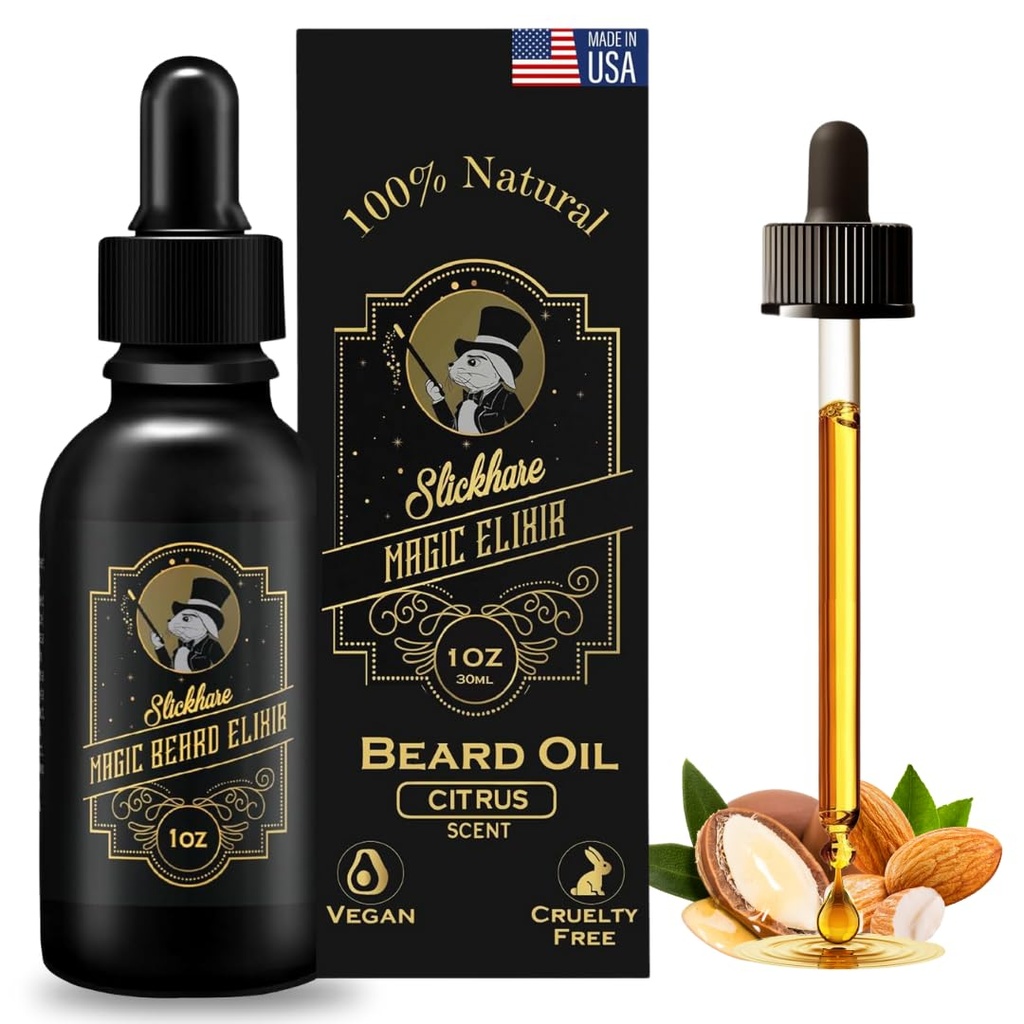 Slickhare Beard Oil for Men – All Natural, Organic Beard & Mustache Growth Oil for Mens – 1 Fl oz pack, 美国制造的男礼物,男男友 – Citrus Centrus Centrus Beard 软化器 – 男品牌