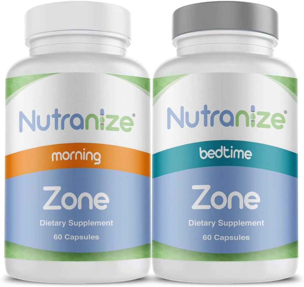 Nutranize Zone Twin-Pack 补充系统 - 药剂师 - 指定时间 早安和床头帽 配有甘油镁,维生素D3,K2 MK7, 甲基folate, Chromium, Melatonin - 30天供应(120计)