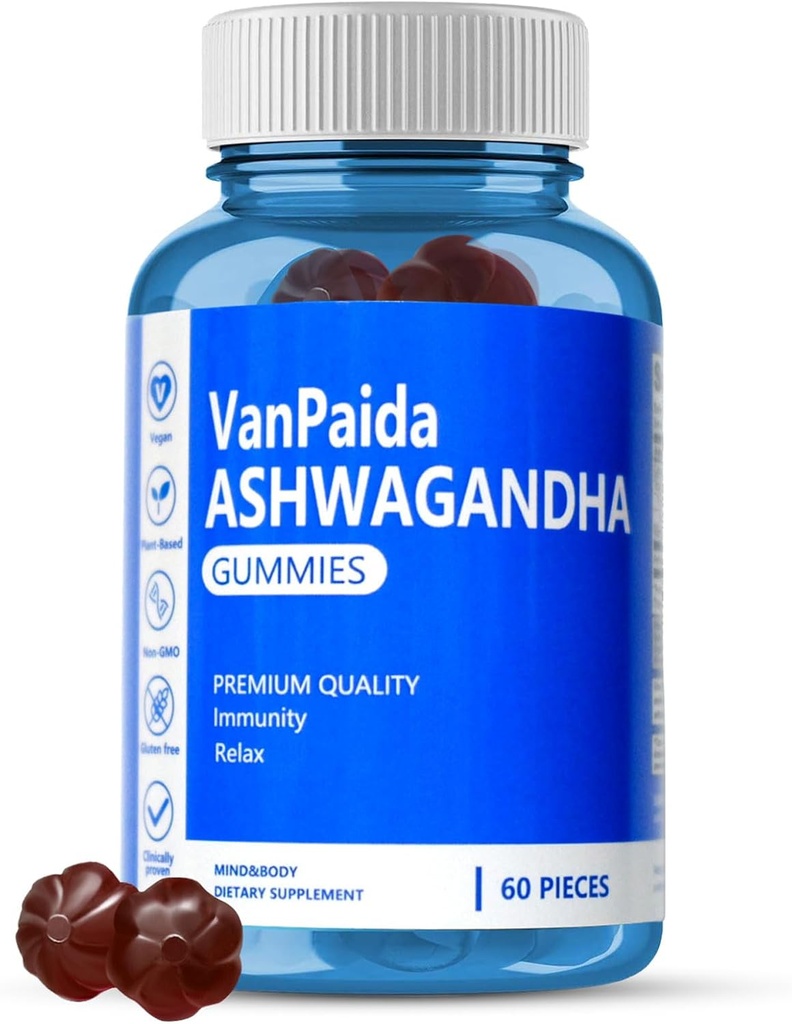 Vegan Ashwagandha Gummies, Calming, Sleep Quality, Memory & Cognitive Support Supplements, Relaxing, Restorative, Vitamin D, Immune Support, Organic South Africa Ashwagandha Root Extract, Gluten Free.