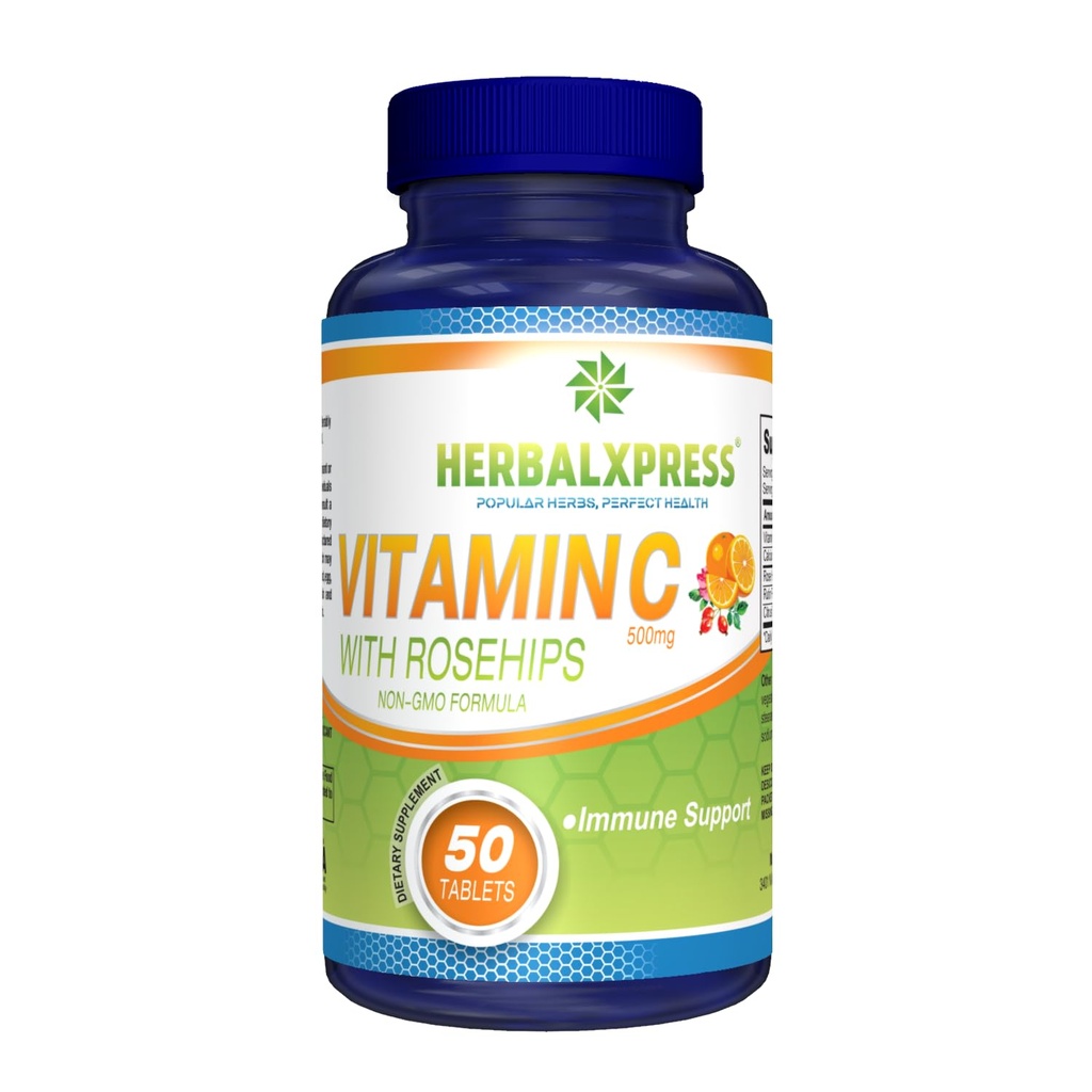 配有Rose HIPS、Ascorbic Acid 和 Citrus Bioflavoids 50 片(1 Tub)的草药压维生素C 500mg -- -- 强大的杜奥:促进你的免疫系统的补充方法。