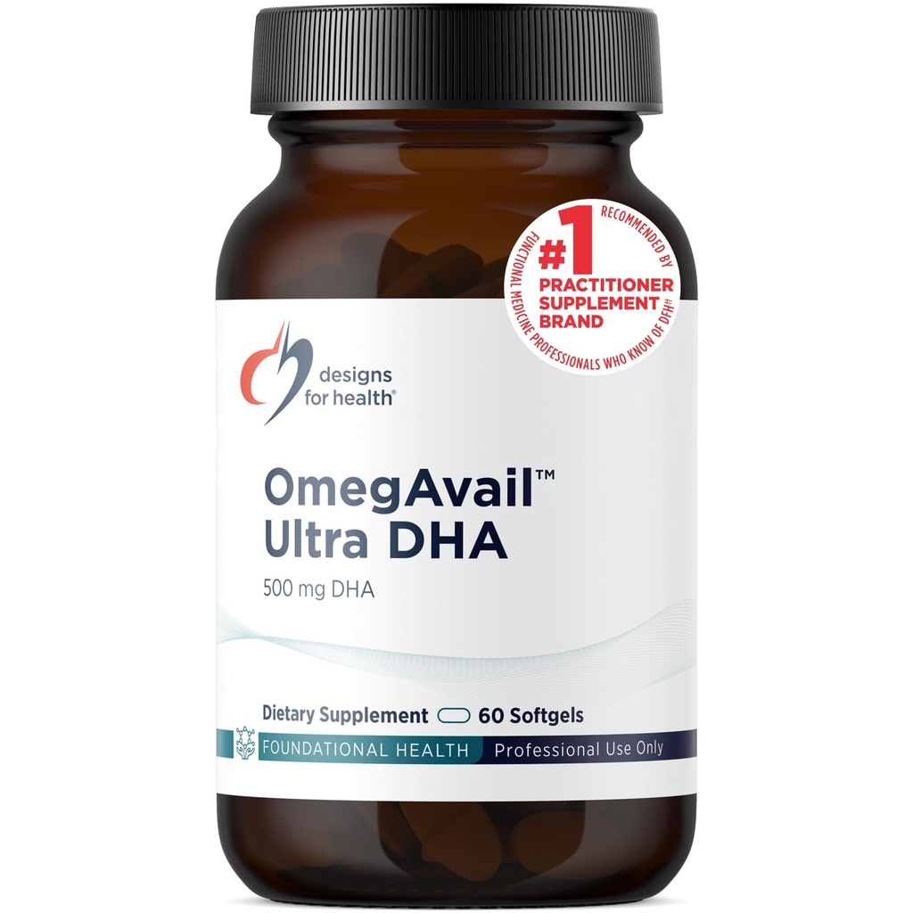 OmegAvail Ultra DHA - 高度集中的DHA Triglyceride鱼油,TG鱼油,含500mg DHA + 100mg EPA - 无鱼余味(60软胶)