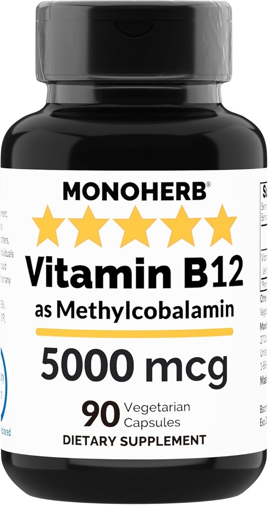 MONOHERB 维生素B12 甲基Cobalamin 5000 mcg - 90 植物胶囊 - B12 甲基