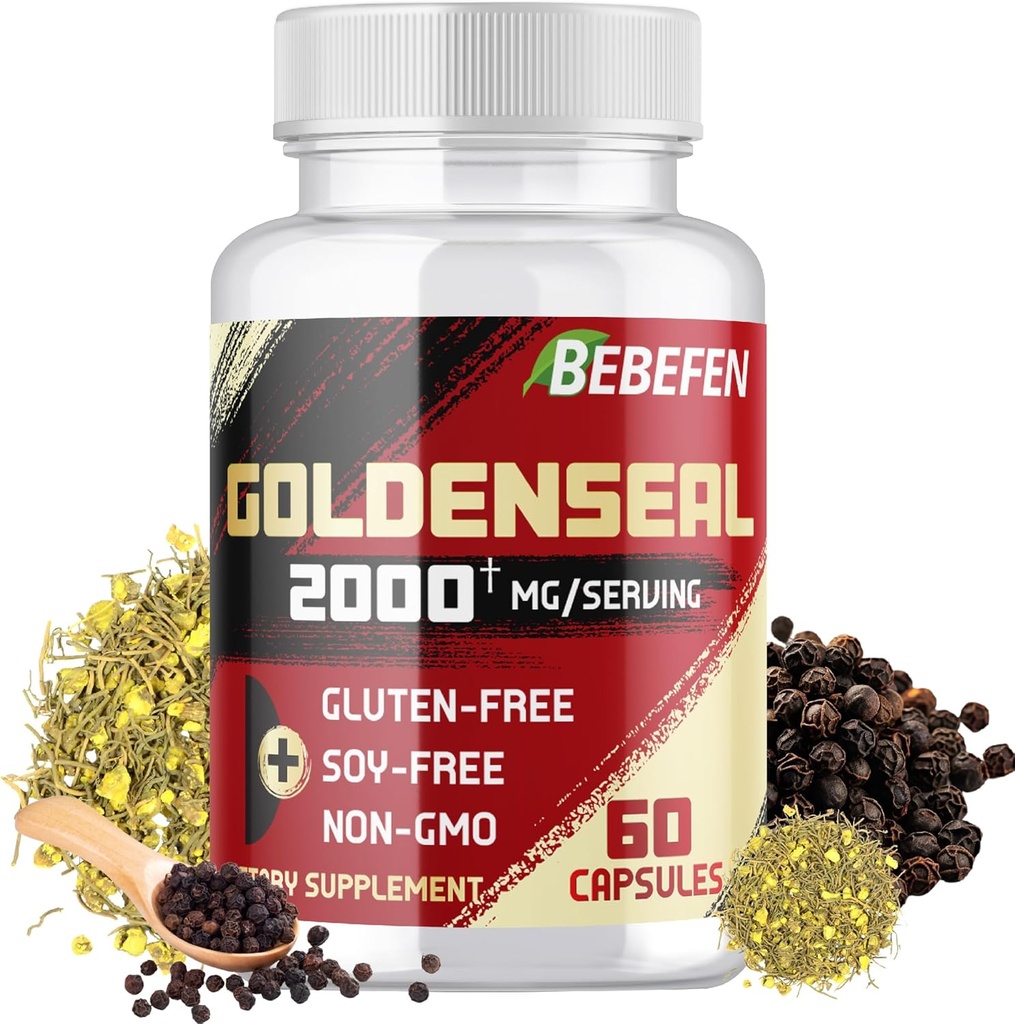 BEBEFEN Goldenseal Root Capsules 2000mg 传统草药补充品 集中摘录 QQ蔬菜,非GMO