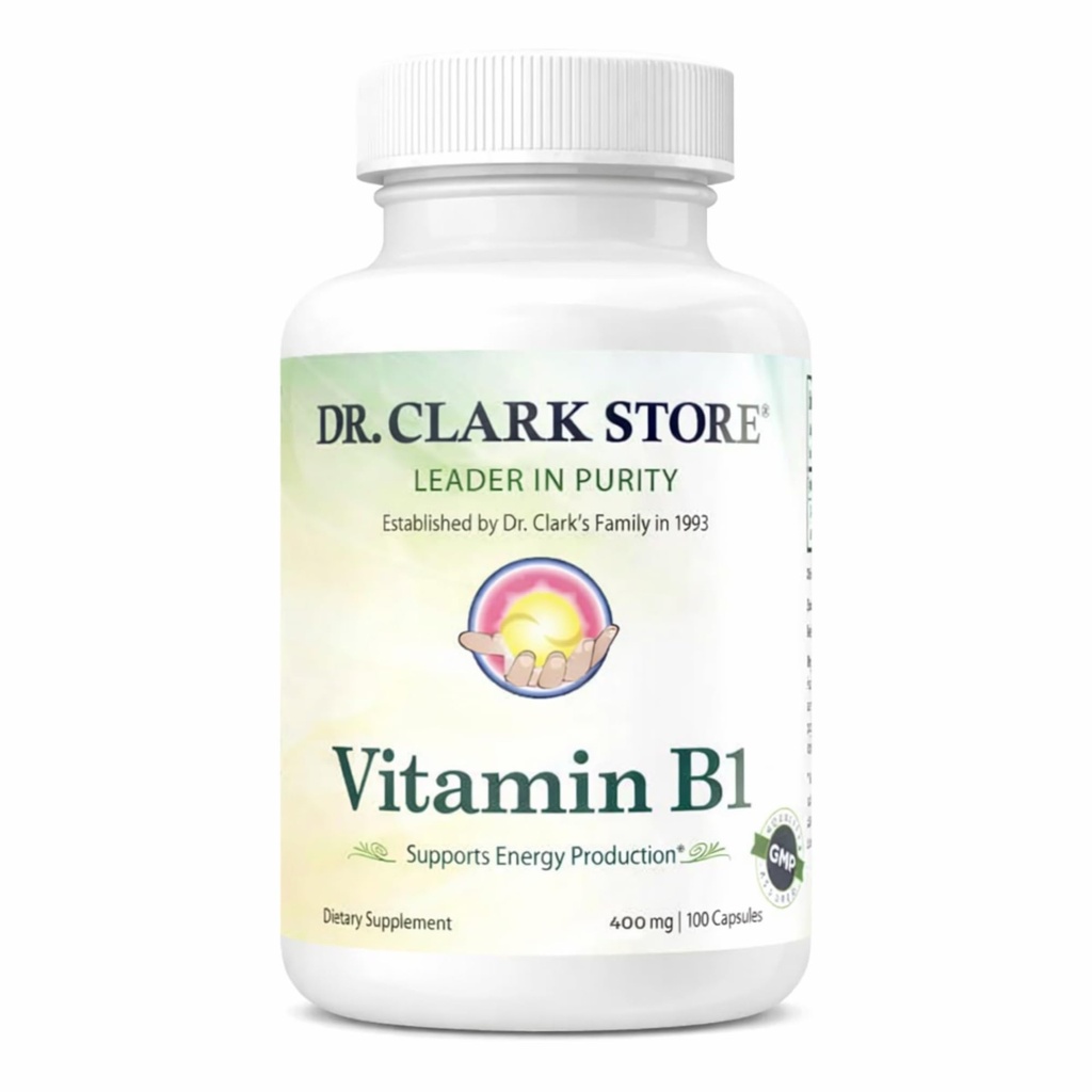 Clark Vitamin B1博士 Thiamine 400mg 补充-Thiamine B1 健康神经系统与能量代谢学补充,Gluten-Free,奶制品免费-100 Gelatin Capsules