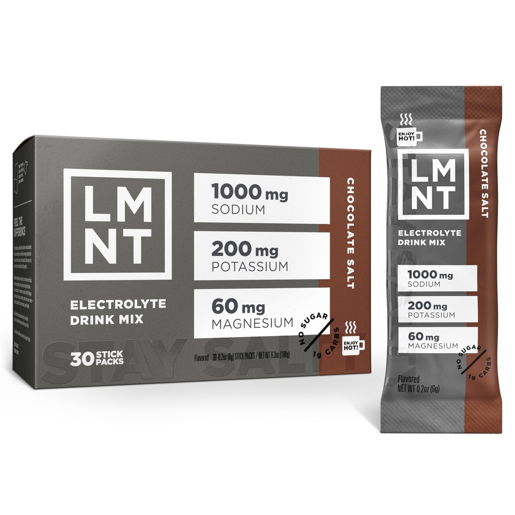 饮用LMNT 零糖热巧克力或咖啡混合剂 - 巧克力盐 - 饮用Mix 30-Count