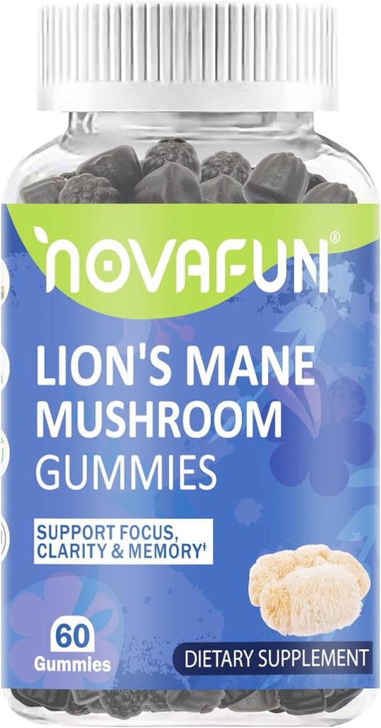 Lion's Mane Mushroom Gummys – 1000mg for Focus & 认知支持,蔬菜 & Gluten - Free, Mixed Berry Flavor, 60 Count