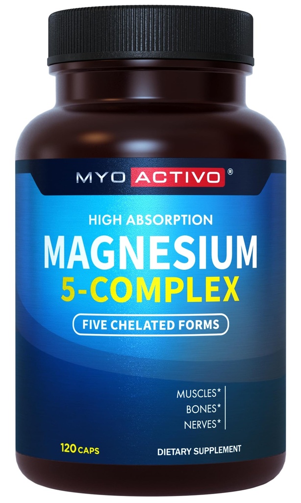 5-in-1 镁复合物 - 高吸收量 - 氯化镁 Glycinate, Malate, Citrate, Taurate, & Apartate for Nerves, Muscles, Bones → 120 Capsules → 镁补充物