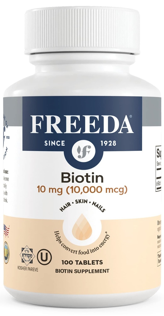 FREEDA Biotin 10,000 mcg – Kosher Hair, Skin & Nails 补编 – 高位 B7 换发与强势Nails – Vegan 板块与 D-Biotin – 100 小板块
