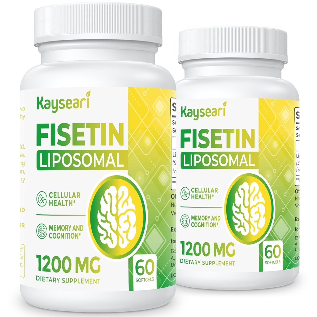 Fisetin 1200mg Liposomal Fisetin 补充 98%纯菲塞丁多酚抗氧化剂豁免 健康认知老化支持 非GMO 120卡普尔