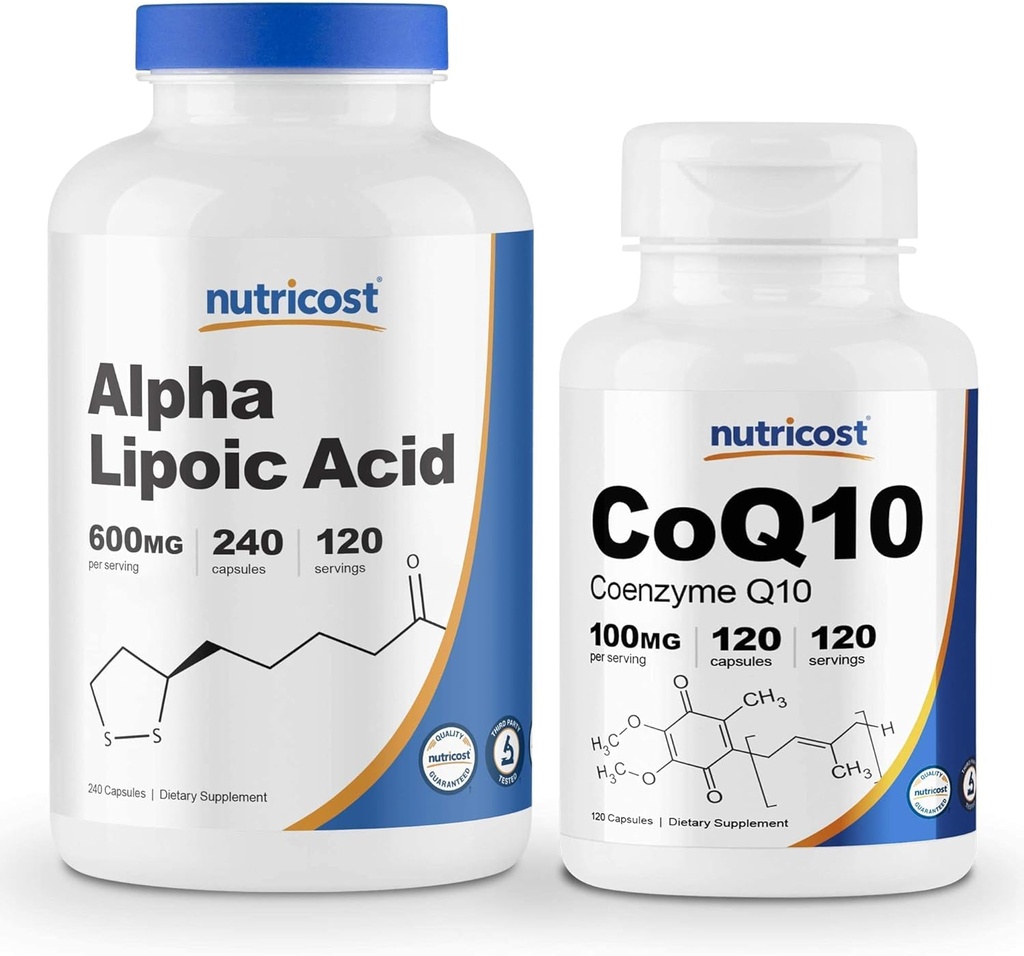 营养成本 Alpha Lipoic Acid 600mg, 240 Caps CoQ10 100mg, 120 Capsules