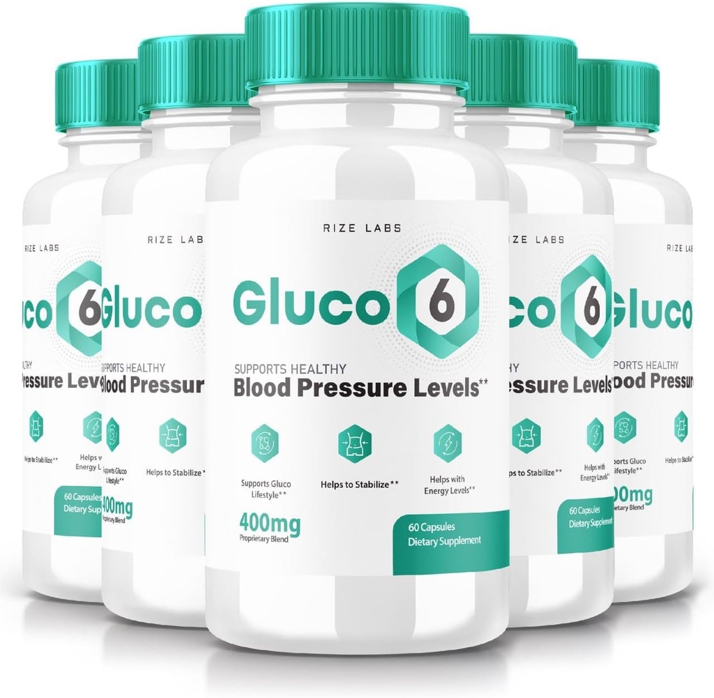 Rize Labs (Pack of 5) Gluco 6 补充 Capsules, 570mg 血压药丸, 最佳健康的官方高级公式,全天然 Gluco 六面糊(300 Capsules)