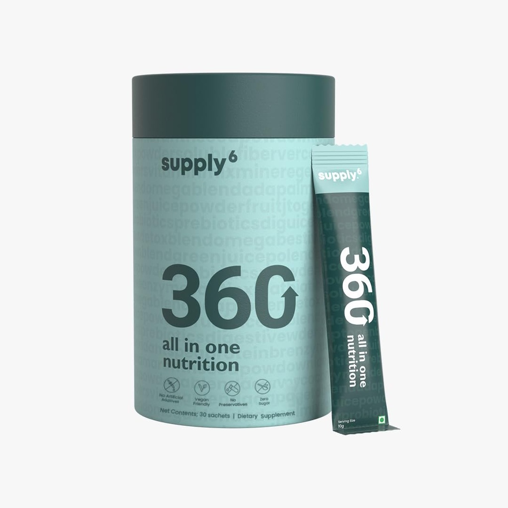 SUPPLY6 360绿皮粉 配有80+超食品,Ayurvedic Herbs,维生素,矿物,Probiocts和植物学 |支持能源,Gut健康与豁免 |基于植物和无添加糖 |15服务