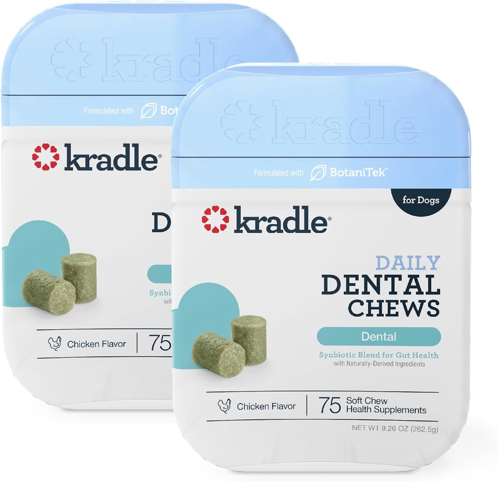 Kradle Dental Chews for Dogs - Ashwagandha Pyridoxine HCL 粉末 - 夜间牙科常规 - 支持放松和口腔卫生 - 150 张 Chews