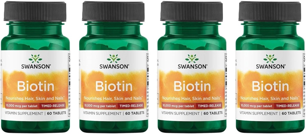 Swanson Biotin - 定时放行 10,000 mcg 60 Tabs (4包)