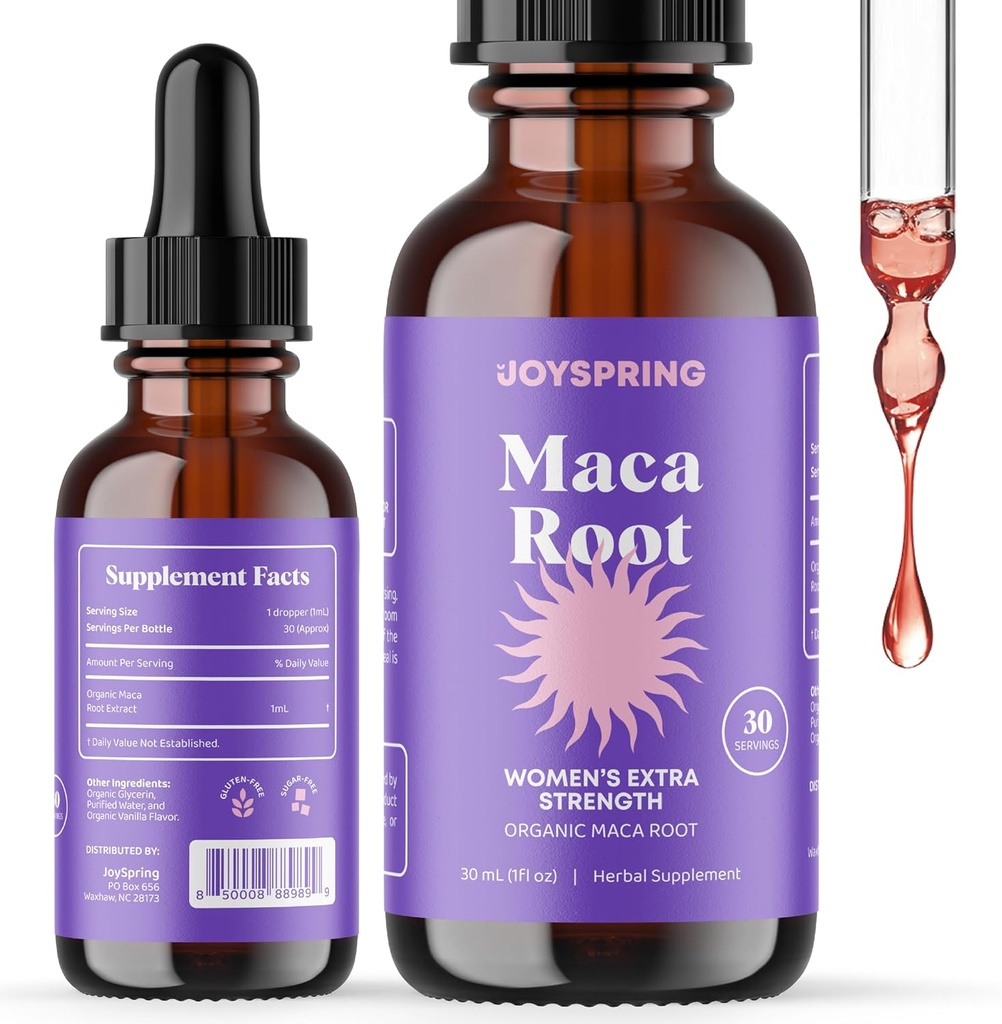JoySpring Organization Maca Root Liquid Drops for Women – Energy & Wellness Perru Maca Supplement – 新妈妈礼物 配有维生素B2,B6,Niacin (B3),铁和钙 – 1 oz → 30 services
