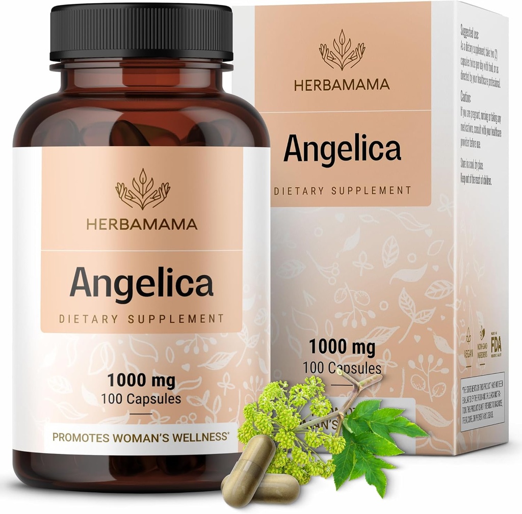 HERBAMAMA 董奎伊补充剂——1000mg Angelica 根部支持女性-董奎伊 粉末 Capsules——Vegan,Non-GMO Angelica Herb 抗氧化剂补充剂 女性