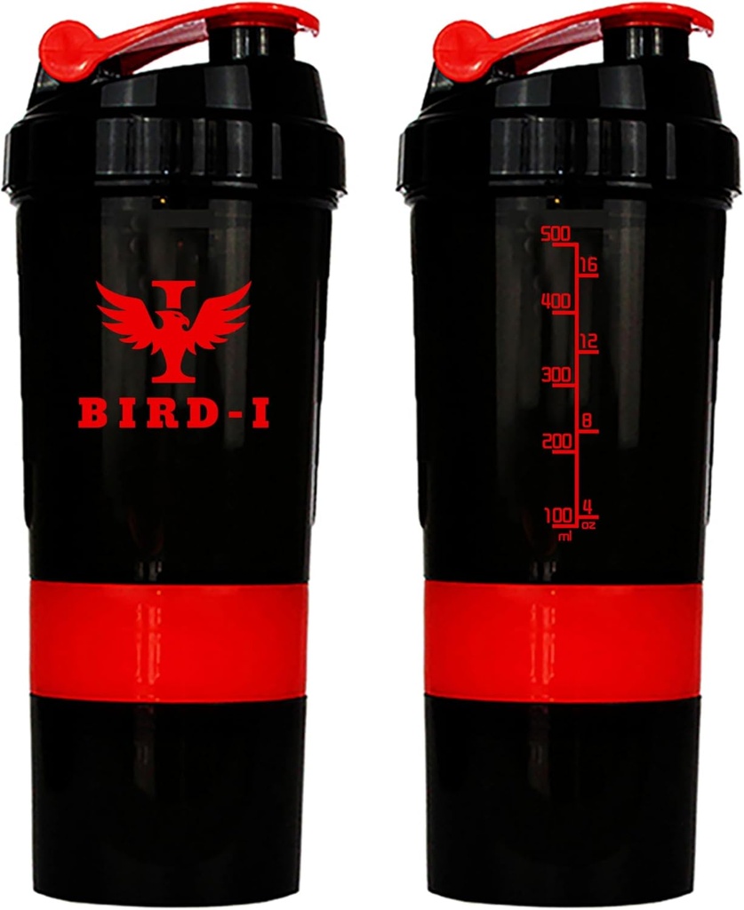 BIRD-I Gym蛋白摇摆器,3-in-1,500ml/16.9oz,无BPA,金属混合器(RED),JT4101
