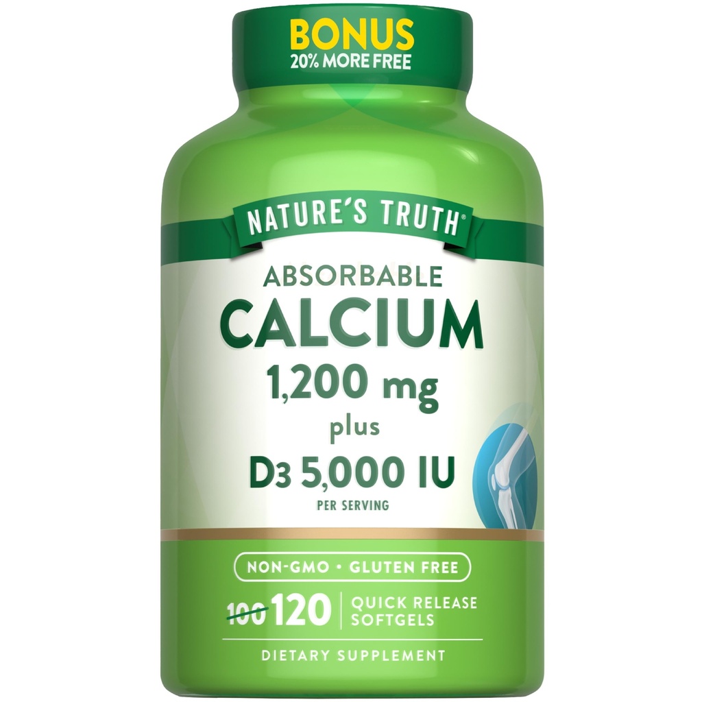 Nature's Truth Absobble Calcium 1200 mg with Vitamin D35,000 IU → 120 Softgels → 碳酸钙 → Non-GMO & Gluten Free 补充