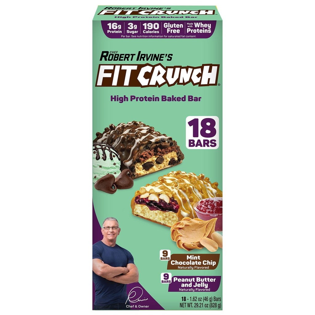 FITCRUNCH 蛋白棒,小块大小的品种包,Gluten Free(18个酒吧,巧克力薄荷芯片和花生黄油)