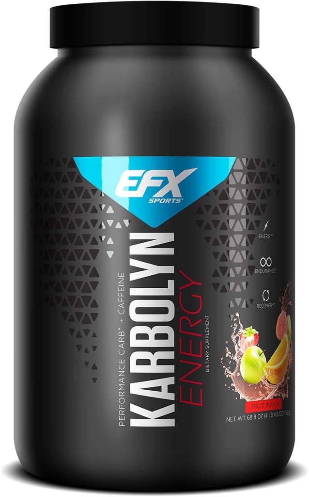 EFX Sports Karbolyn Energy 性能 Carbohydrate Powder + Cafeine + Carb Load & Energize → 250mg Cafeine → 糖自由 → 36 services (Fruit Punch) (英语).