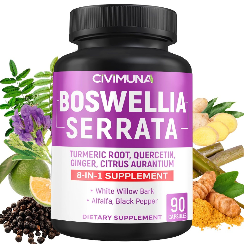 Boswellia Capsules配有Boswellia、Turmeric、Quercetin和更多 -- -- 3个月90卡普勒