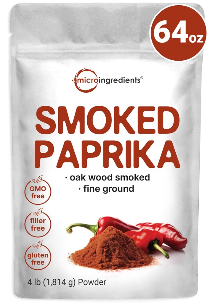 熏红辣椒粉,4 lb(64 oz) + Premium Spanish source + Sweet & Smoky Flavor → Great for Marinades, Meats & Dressings → Aditive Free, Non-GMO, Bulk Supplement