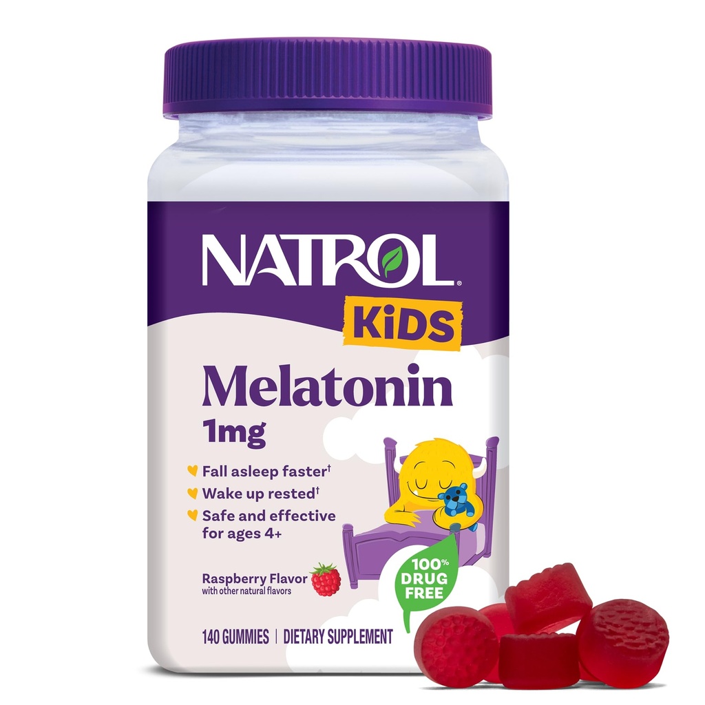 Natrol Kids Melatonin Gummys 1 mg,儿童梅拉托宁休息,140 Raspberry-Flavored Sleep Gummys,140日供应