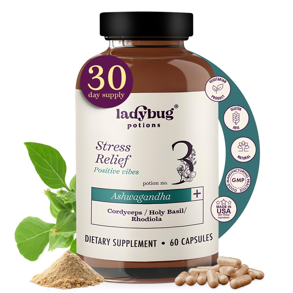 有机Mood药丸 -- -- 60 Capsules Organdha Institutional Ashwagandha 男女补充药,Ashwagandha root Capsules with Cordyceps, Holy Basil & Rhodiola, 减轻压力、Boosts Mood和认知功能