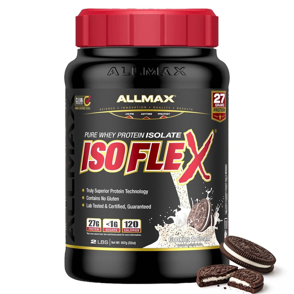 ALLMAX 营养 ISOFLEX 蛋白质隔离剂、饼干和奶油 - 2磅 - 27克蛋白质 Per Scoop - 零脂肪和糖 - 99% 乳糖自由 - Gluten Free & Soy - 大约30种服务