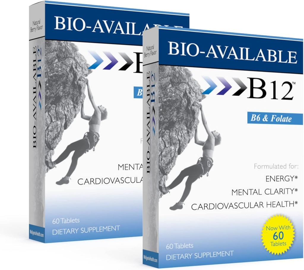 Wellgenix Bio 可用副语言 B12-60ct (2 Pack) - Daily multivitamins Focus Support Formation w/维生素 C, B6, B12, Folate & Biotin - 能源与饮食对Immune和总体健康的补充