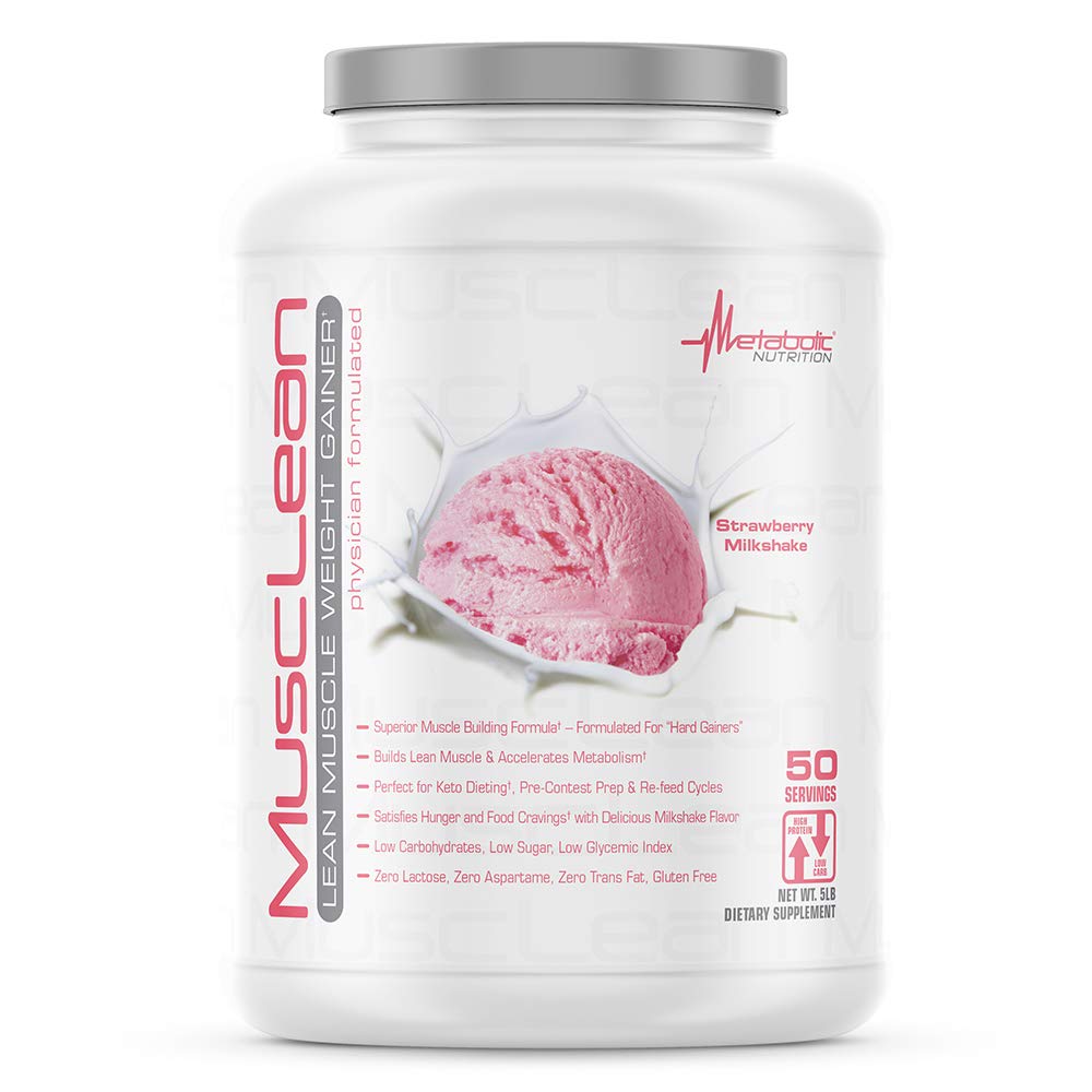 代谢营养 - Musclean - Milksharke, Whey 高蛋白质膳食替代, 维持营养, 低碳, Keto 饮食, 消化酶, 草莓, 5英镑( 50 ser)