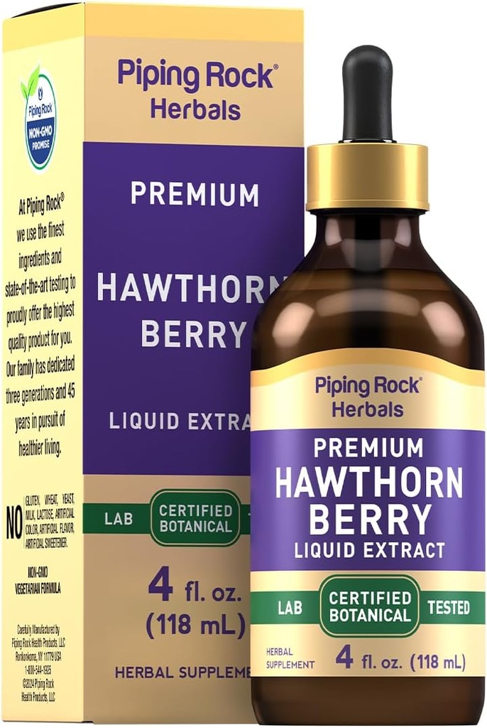 Piping Rock Hawthorn Berry 提取液体 QQ 4 fl z Herb Tincture Drops QQ Premium Vegetarian Supplement QQ 非转基因生物,Gluten Free