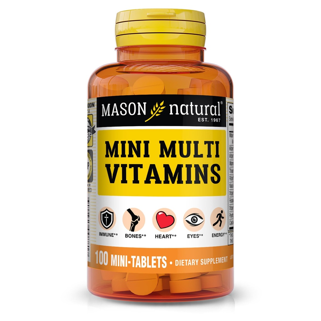 MASON NATURAL 小型多维生素,维生素A,C,D3,E,B1,B2,B3,B6,B12,Folate和钙促进总体健康,100天供应