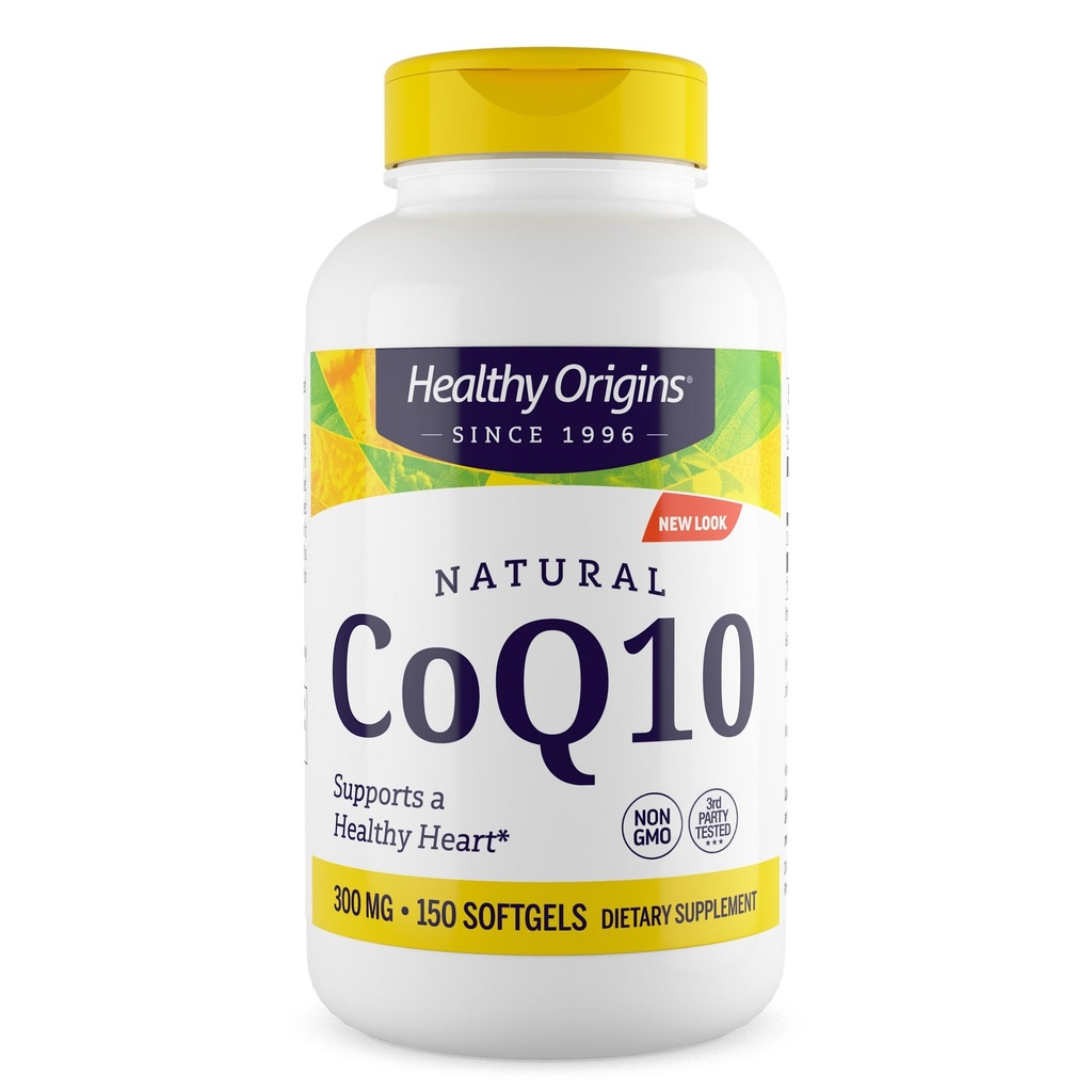 健康起源- CoQ10 300 mg – 天然跨异构体Ubiquinone – 酵母发酵,支持心脏健康与细胞能量- 非GMO 150软胶