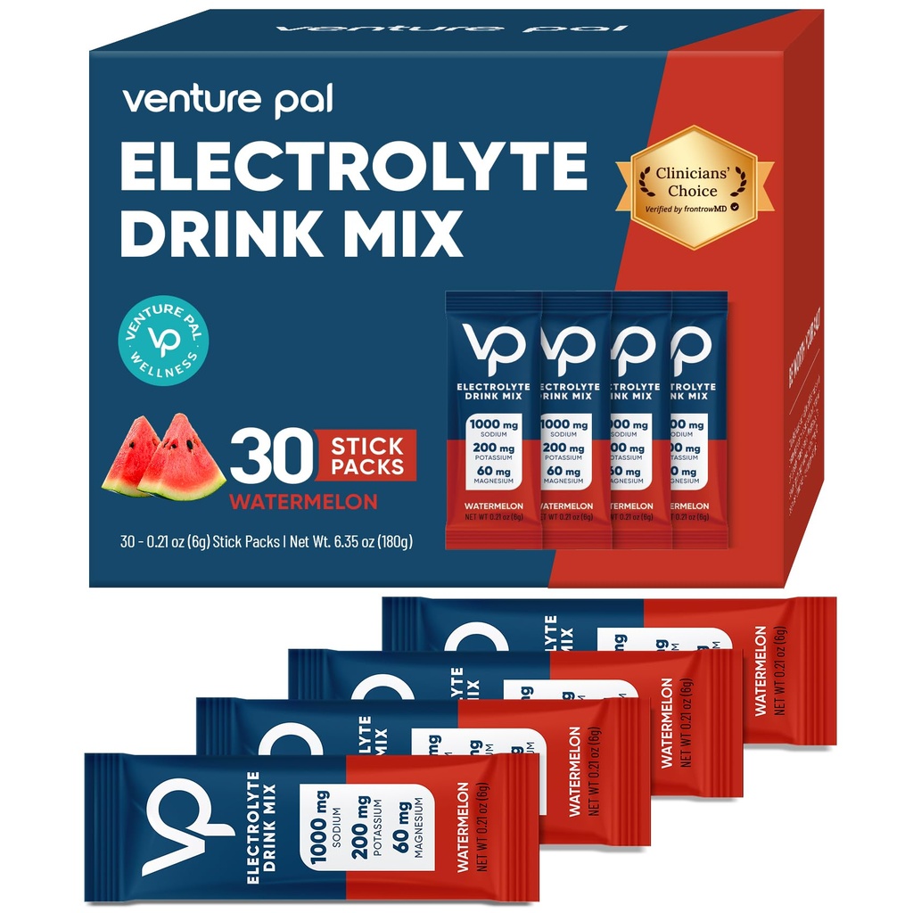 Venture Pal High Sodium Sugar Free Electrolytes Powder Packet - 带有维生素,钠和钾的水解包 → 零卡路里 → Vegan, Keto & Paleo 友好电解质 饮料 – 30 棒