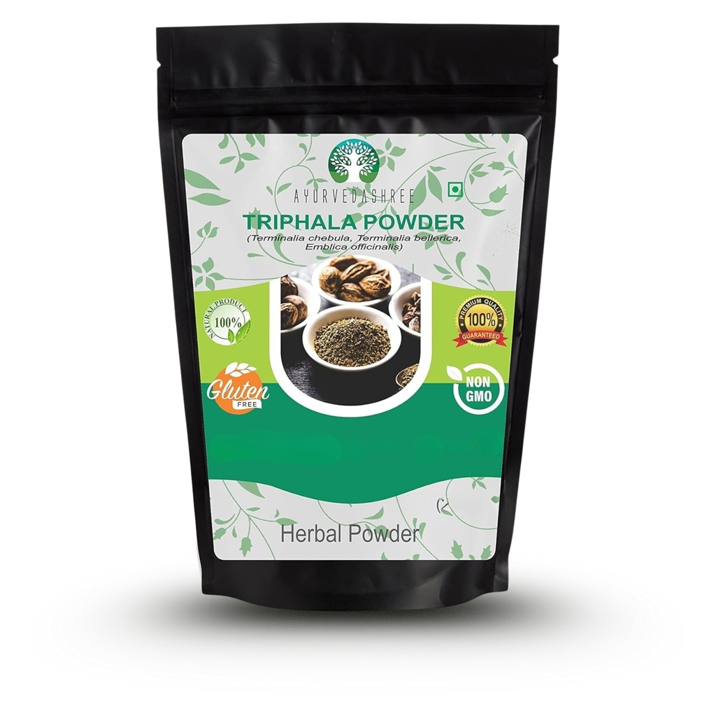 Triphala 粉末 200 Gm + 组合 Amla, Haritaki & Bibhitaki → 非 GMO → Vegan → GMP 认证