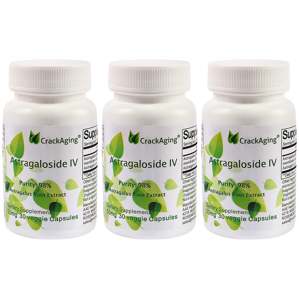 破碎 超级吸附 Astragaloside IV 98% 成人免疫支持抗衰老补充剂 50mg/Cap 90 Caps in 3 Bottle