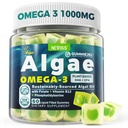 用于成人的Vegan Omega-3 Gummys、藻类油的鱼油替代品、基于植物的DHA 460mg和EPA 230mg Plus MethylFolate、维生素B12、磷酸盐、无鱼味、Vegan、无糖60Cts