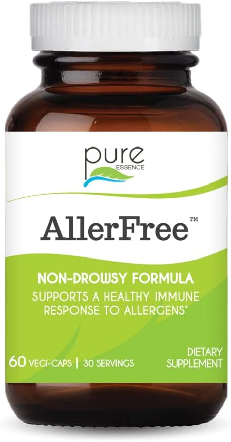 Allerfree 天然过敏性支持 纯酶实验室补充 - 非昏睡药 用于Sinus和鼻腔健康 季节性过敏性酶和草药 - 60 Capsules