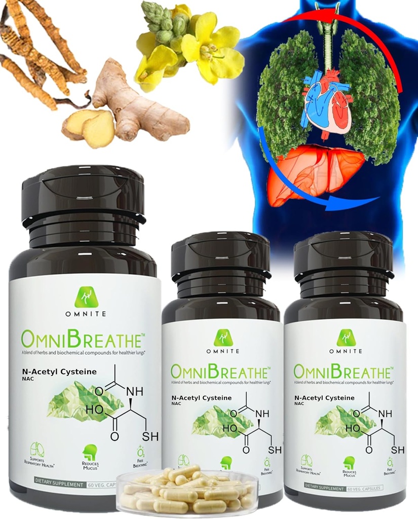 OmniBreathe for Lung cleanse Detax 呼吸机井 - 帮助减少所有种类的烟雾和咳嗽,Restore Fresh Deep Natural Breathing,Less Wake up to Reach for Inhaller (3瓶)
