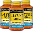 MASON NATURAL L-Lysine 500 mg 配有钙 -- -- 改善免疫功能、增强营养吸收、基本氨基酸、100 片(包3)