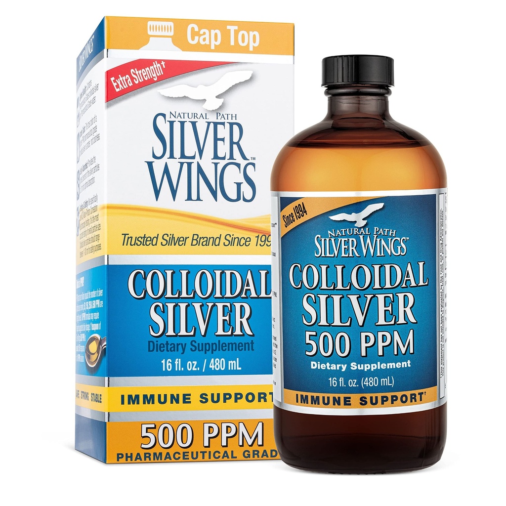 天然路径银翼(Colloidal Silver 500ppm)(2,500mcg) Immune支持 Supplement 16 f. oz.