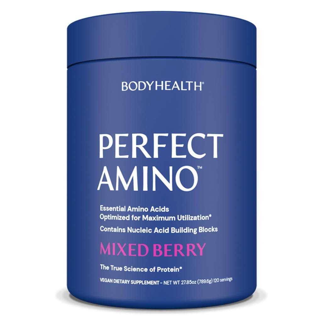 BodyHealth PerfectAmino Powder - BCAA and EAA Powder for Pre and Post Workout - Amino Acid Energy Drink for Men and Women to Support Lean Muscle and Recovery - Mixed Berry - 120 Servings